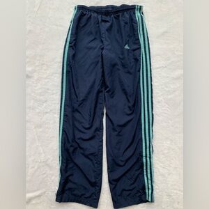 Adidas Nylon Track Pants Vintage Style Baggy Fit 3 Stripes Blue Small